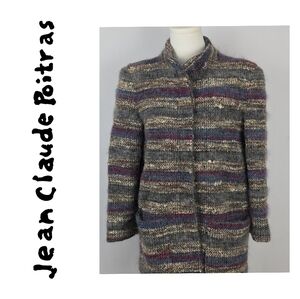 Jean-Claude Poitras Wool Blend Coat Size 10 Multicolor Stripe Jacket Vintage